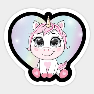 cartoon unicorn rainbow heart shape tshirt Sticker